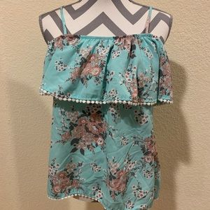 Off the shoulder blue floral top size large